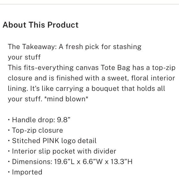 💐VS Pink large canvas tote with floral embroidery 🌷SO PRETTY🌷 NWT - Picture 7 of 8